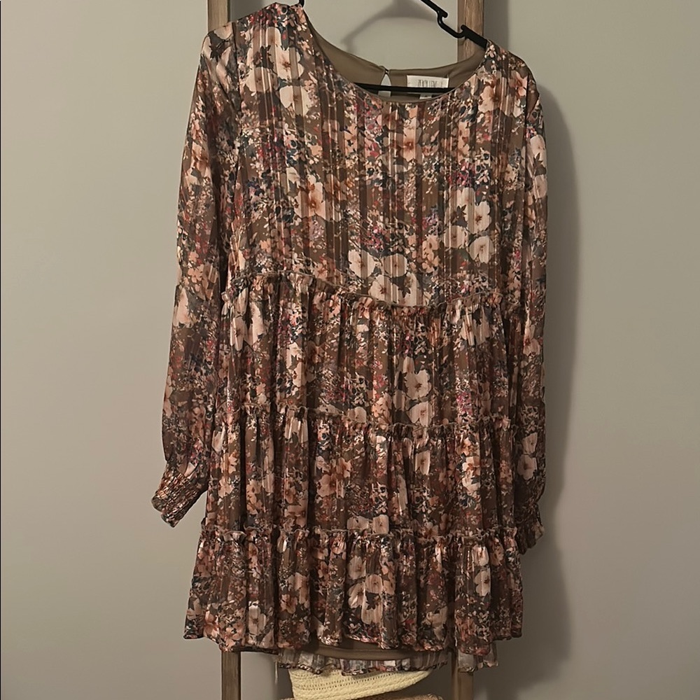 Peach Love California Floral Long-Sleeve Dress